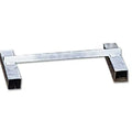 A silver metal pitcher's plate ground anchor with two rectangular base supports connected by a horizontal bar.