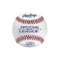 Rawlings ROLB1X baseball featuring red stitching, white leather, and blue official branding on a centered front view.