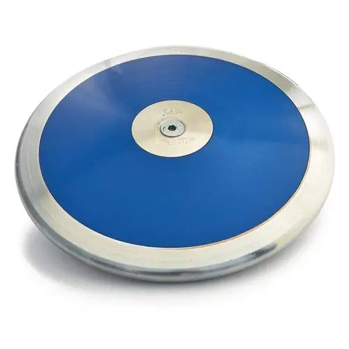PORTaPit Challenger discus featuring a blue side panel and a metallic rim, viewed from a high-angle perspective.