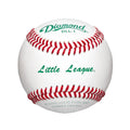 A white Diamond DLL-1 Little League baseball with red stitching, shown from a front-facing angle on a white background.