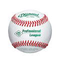 Diamond D1-PRO baseball with red stitching, green branding, and "Professional League" text on a white leather surface.