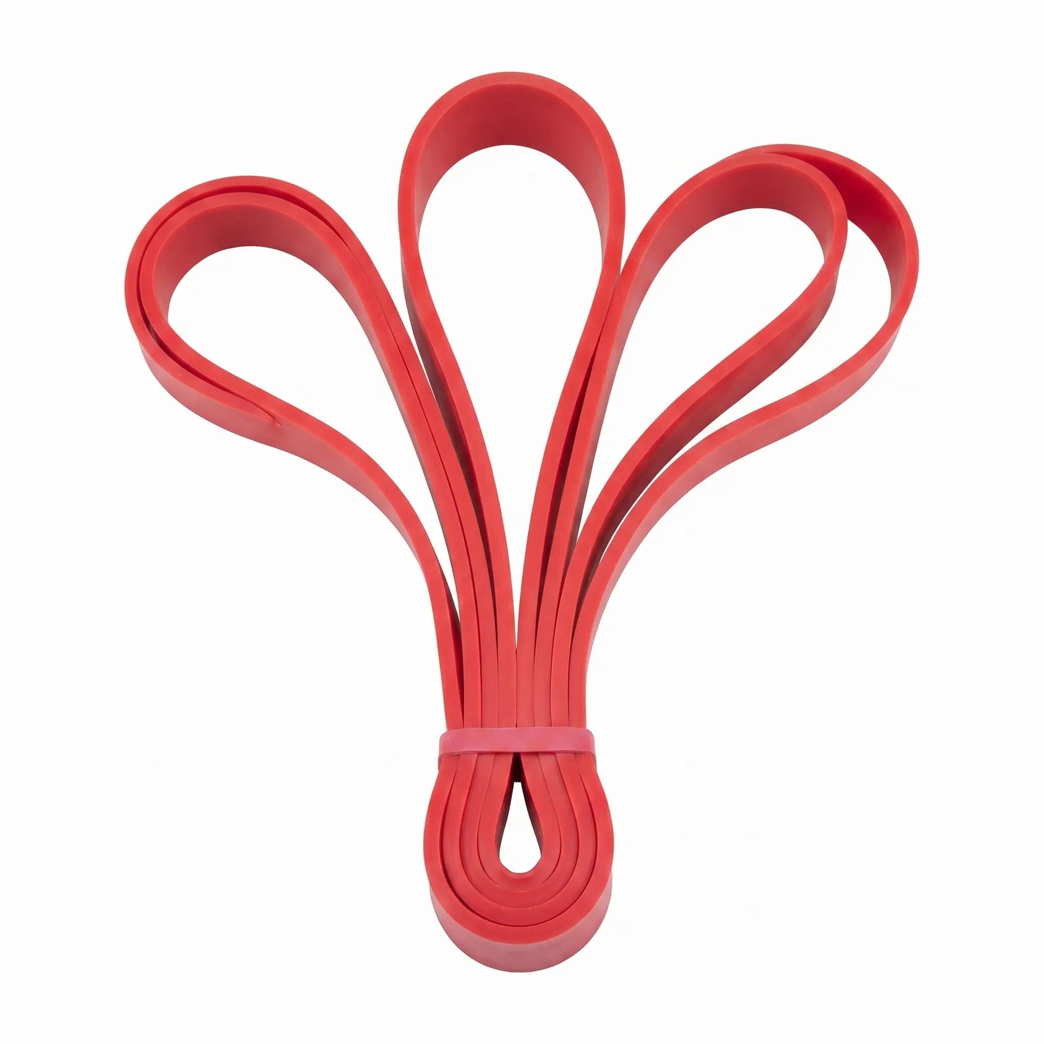 Red resistance loop bands fanned out and secured with a pink band.