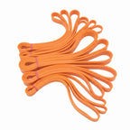 Orange resistance loop bands in various sizes, fanned out on a white background.