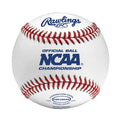 Rawlings R1NCAA baseball with red stitching, white leather, and blue NCAA Championship branding on a centered view.