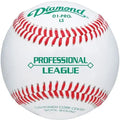 Diamond D1-Pro "Low Seam" baseball with red stitching and green text.