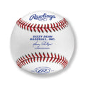 Rawlings Dizzy Dean baseball with red stitching, centered logo, and commissioner signature on a white leather surface.