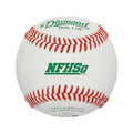 Diamond DOL-1 HS baseball with red stitching, green branding, and NFHS logo on a white leather surface.