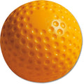 MacGregor 12-inch yellow dimpled pitching machine softball shown from a front-facing angle.