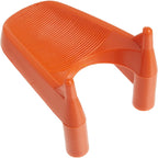 An orange, U-shaped BSN Sports football kicking tee with a ribbed surface and two upright prongs, shown at an angle.