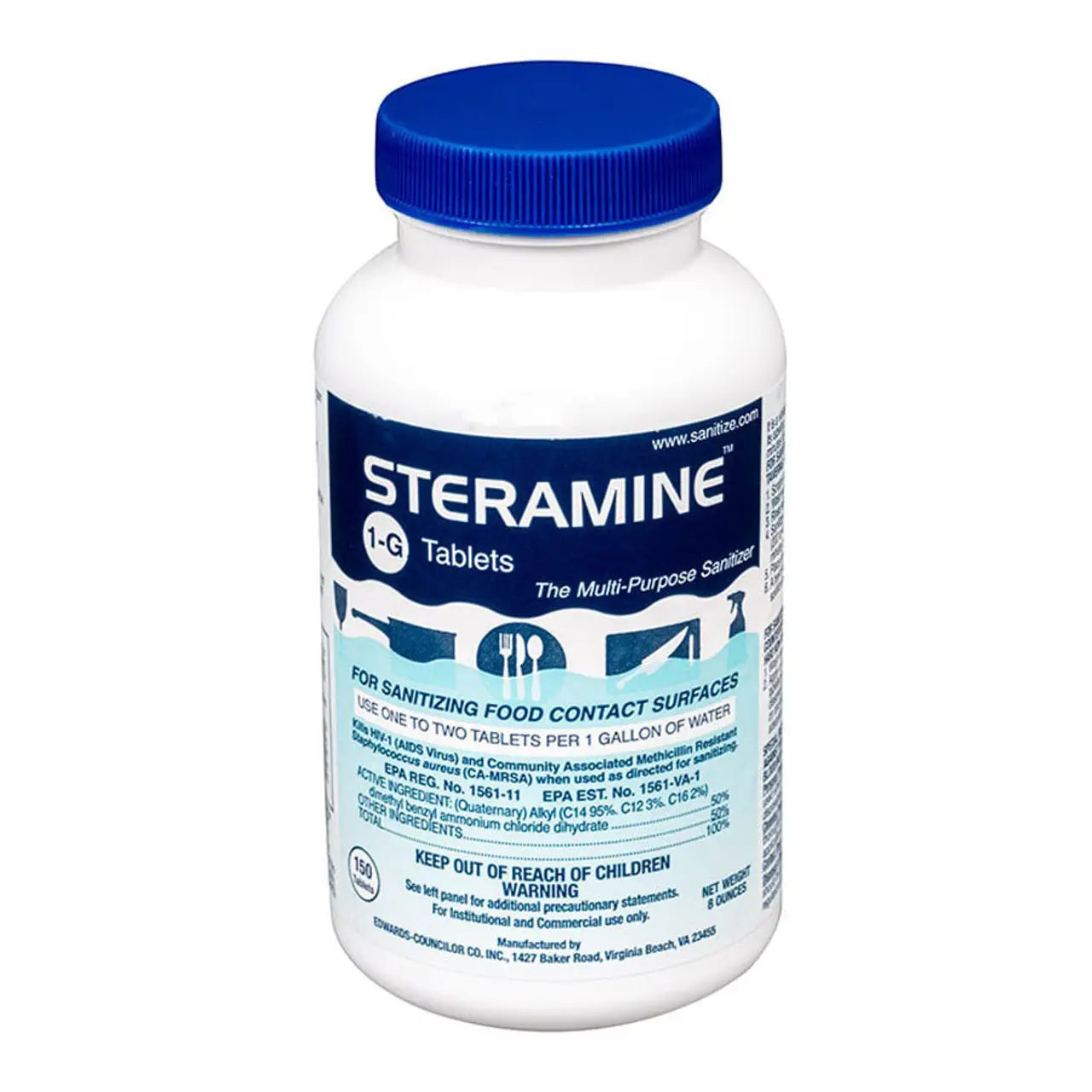 Steramine Sanitizing Tablets, 150-Count Bottle