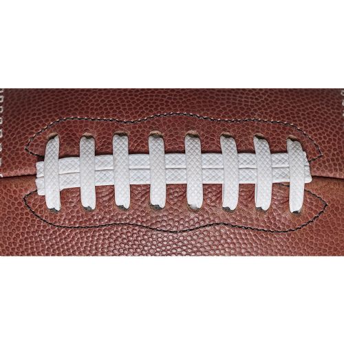Close-up of a brown leather Spalding Alpha football featuring white textured laces centered on the ball.