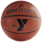 BSN Sports YMCA indoor/outdoor composite leather basketball in orange with black branding, viewed from the front.