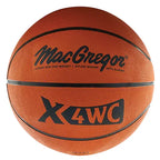 MacGregor X4WC orange rubber basketball with black seams, centered on a white background.