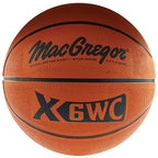 MacGregor X6WC basketball in orange with black seams and bold black branding, shown from a direct front-facing angle.