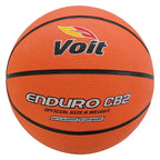 An orange Voit Enduro CB2 rubber basketball with the brand's logo printed on it.