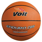 Orange Voit Enduro CB5 rookie basketball featuring black seams and white branding, shown from a front-facing angle.