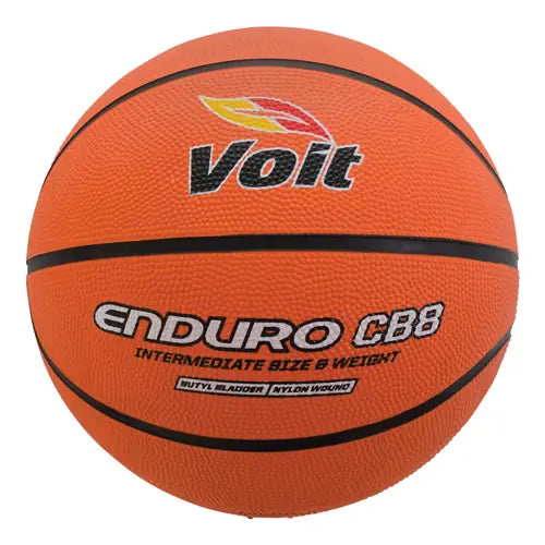 An orange Voit Enduro CB2 rubber basketball with the brand's logo printed on it.