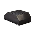 Black, rectangular Athletic Specialties Pro-Down placekick tee featuring a grid-patterned top and serrated base at a side angle.