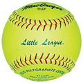 A bright yellow MacGregor Little League softball with red stitching, shown from a front-facing, centered angle.