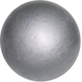A textured, metallic silver shot put ball centered against a white background.