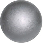 A textured, metallic silver shot put ball centered against a white background.