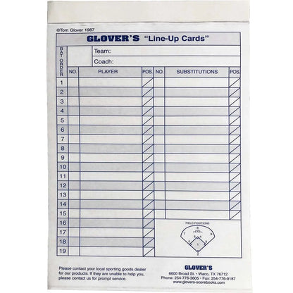 Baseball/Softball Line-Up Card Booklet