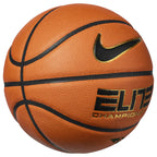 An orange basketball with black lines, a black Nike swoosh with gold trim, and 'ELITE CHAMPION' text in black and gold, isolated on a white background.