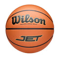 An orange Wilson basketball with black lines, featuring the 'Wilson' brand logo and 'JET' model name on a plain white background.